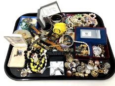 A tray of costume jewellery, wristwatches etc.