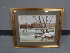 F Wilson, Impressionist winter scene, watercolour,