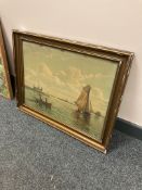 Continental school : A chromolithographic print depicting figures in boats,