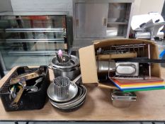 A quantity of catering kitchen ware : aluminium pans, cooking pots, griddle pan, utensils,