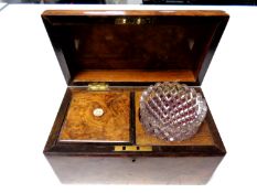 A Victorian walnut dome topped tea caddy (fitted)