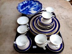 A tray containing 23 pieces of Royal Worcester Regency tea china together with an antique blue and