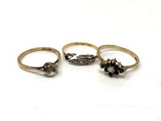 Two 9ct gold rings together with an 18ct gold ring (a/f). CONDITION REPORT: 9ct - 3.