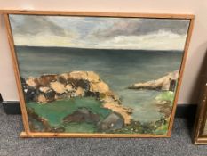 Continental school : Rocks by a coastline, oil on canvas,