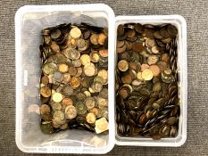 Two tubs of 18th century and later bronze coins