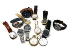 A collection of wristwatches and pocket watches including Ingersoll, Curren, Michael Kors, Accurist,