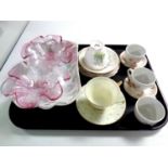 A tray containing Royal Doulton teacups and saucers, miscellaneous china,