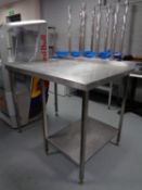 A stainless steel prep table,