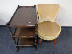 A 20th century three tier tea trolley and a dralon upholstered bedroom chair