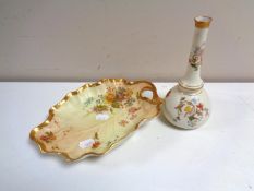 A Royal Worcester hand painted ivory bud vase with floral decoration No. 1528, height 17.