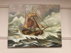 V Pougman : Boat in rough seas, oil on canvas,