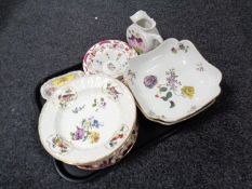 A tray containing continental china to include pin dish and dessert bowls, bird plates,