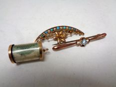 Two 9ct gold seed pearl brooches together with a 9ct gold charm