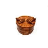 A carved hardwood Chinese netsuke - Two turtles in a barrel