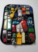 A tray containing a quantity of mid 20th century and later die cast vehicles to include Dinky Toys