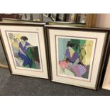 After Isaac Tarkay : Purple Ladies I and Purple Ladies II, pair of colour prints, limited edition,