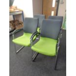 A set of five Ahrend tubular metal and two tone fabric upholstered office armchairs