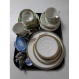 A tray of part Royal Doulton Tonkin and Clarendon tea china, Paragon china trio,