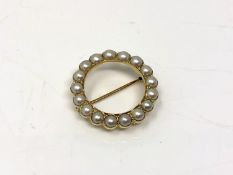 A 15ct gold pearl set brooch. CONDITION REPORT: 8.
