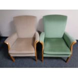 A pair of teak framed Parker Knoll armchairs