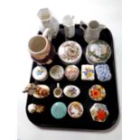 A tray of assorted ceramics to include Portmeirion jug, vases, antique and later lidded pots,