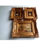A pair of miniature oil on board still life studies in ornate gilt frame,