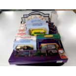 A tray containing assorted die cast vehicles to include Railway Express parcel vans, Hamley's,