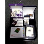 A tray of costume jewellery, lady's bracelet and watch set, WWF coin,
