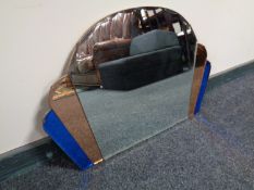 An Art Deco frameless tricolour mirror