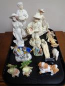 A tray of early 20th century and later figurines to include Leonardo