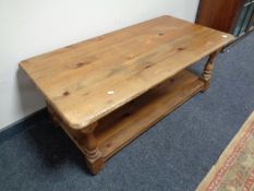 A two tier pine coffee table