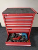 A Mechanics seven drawer rolling tool chest containing a large quantity of assorted hand and power