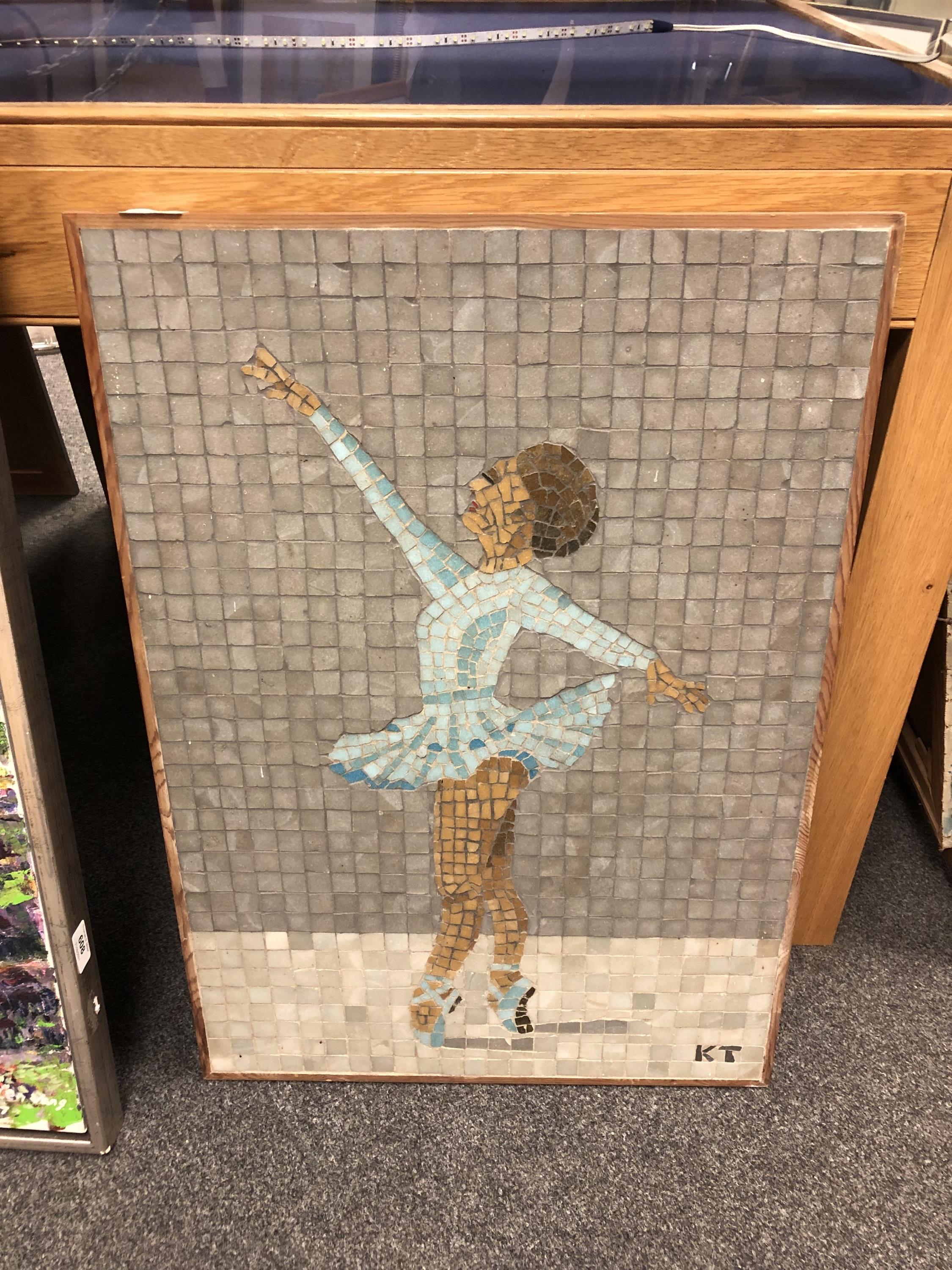 Continental school : A tiled mosaic depicting a ballet dancer,