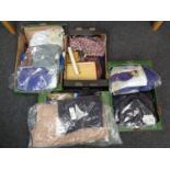 Four boxes containing clothing to include gent's shirts, scarves,