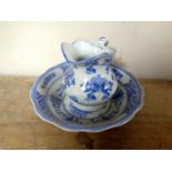 A Chinese blue and white miniature wash jug and basin