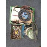 A toolbox and a further box containing assorted hand tools, spray gun,