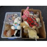 Two boxes containing a large quantity of soft toys to include McDonald's Happy Meal toys