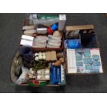 Three boxes containing miscellaneous to include photograph albums, past times jigsaw, candles,
