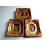 Three miniatures oils on board depicting chickens,