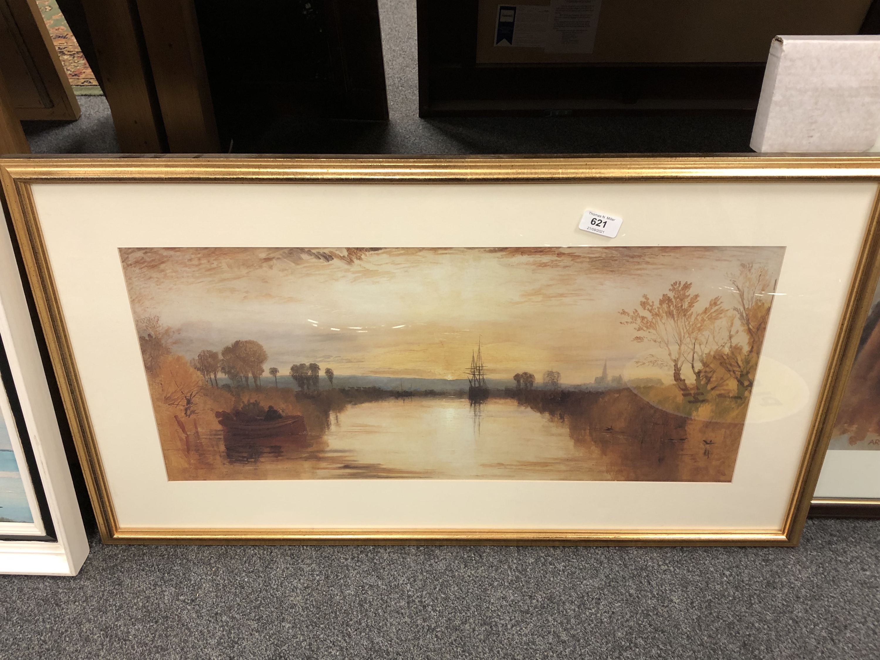 After J M W Turner : Chichester Canal, colour print, 65 x 30 cm,