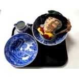 A tray of Copeland Spode Italian fruit bowl and milk jug, Royal Doulton character jug Pied Piper,