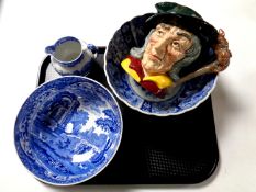 A tray of Copeland Spode Italian fruit bowl and milk jug, Royal Doulton character jug Pied Piper,