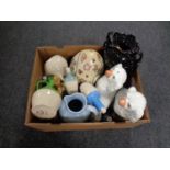 A box containing assorted antique and later ceramics to include transfer printed vase,