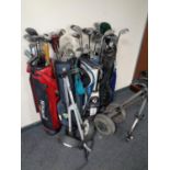 Four golf bags containing assorted irons and drivers to include Donnay, Howson, Hippo etc,