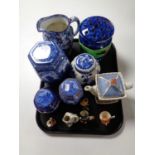 A tray of assorted Ringtons and Maling ginger jars and water jug, Saddler teapot,