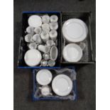 Three crates of assorted white dinner ware to include Thomas,