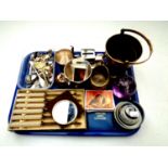 A tray of miscellany to include crested spoons, cased butter knives, money box, decimal coin set,