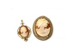 Gold cameo pendant and brooch