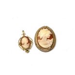 Gold cameo pendant and brooch