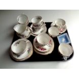 A tray containing assorted china to include two part Duchess china tea services together with a